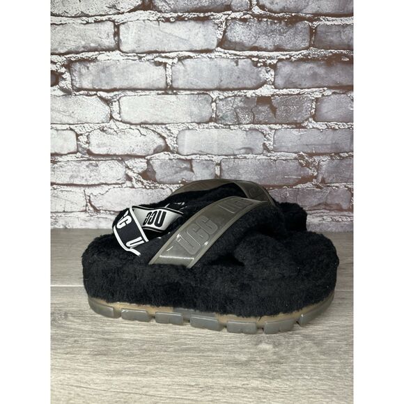 UGG Fuzzita Black Fur Slingback Slipper Platform Sandals Women 10US/41EU 1135237 - Picture 3 of 16